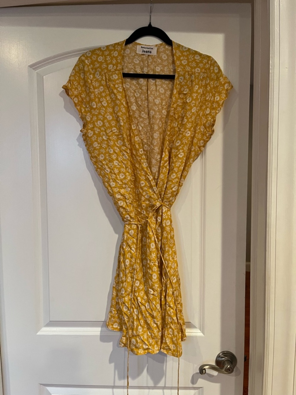Reformation Yellow Floral Wrap Mini Dress
